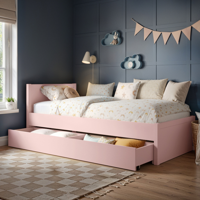 Flair Oli Single Wooden Bed with Drawers Pink - image 1