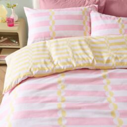 Duvet Day Lottie Reversible Soft Touch Duvet Cover Set-Double-Yellow & Pink - thumbnail 1