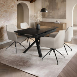 SOLACE+CO Lexi & Isla Dining Set - Extendable Table with 4 Swivel Chairs Cream Boucle - thumbnail 1