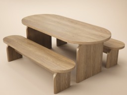 SOLACE+CO Varm Ribbed Oval Dining Table & 2 Bench Set Oak - thumbnail 6