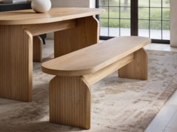 SOLACE+CO Varm Ribbed Oval Dining Table & 2 Bench Set Oak - thumbnail 3