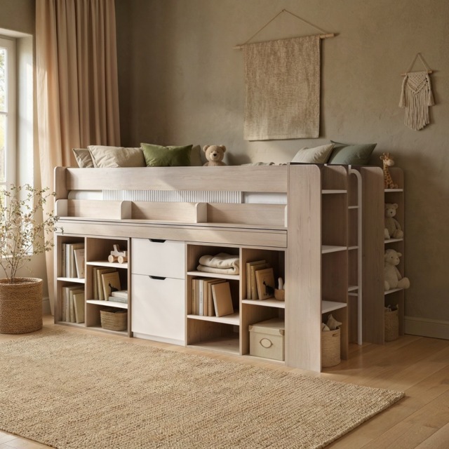 Flair Micah Mid Sleeper Cabin Bed with Pull-Out Desk & Storage Oak & White - image 1
