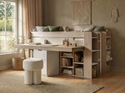 Flair Micah Mid Sleeper Cabin Bed with Pull-Out Desk & Storage Oak & White - thumbnail 3