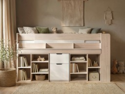 Flair Micah Mid Sleeper Cabin Bed with Pull-Out Desk & Storage Oak & White - thumbnail 2