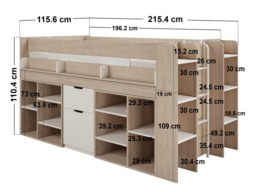 Flair Micah Mid Sleeper Cabin Bed with Pull-Out Desk & Storage Oak & White - thumbnail 6
