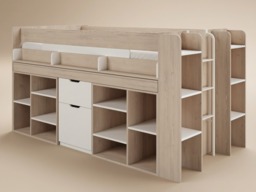 Flair Micah Mid Sleeper Cabin Bed with Pull-Out Desk & Storage Oak & White - thumbnail 4