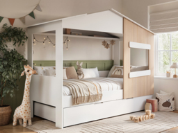 Flair Dreamland House Bed with Trundle White & Oak - thumbnail 2