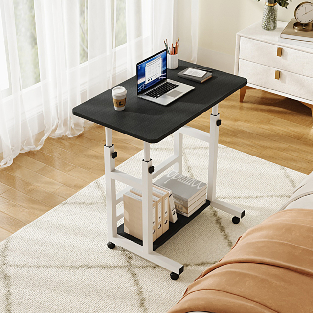 "Living & Home Height Adjustable Overbed Table with Shelves and Wheels -Black " - image 1