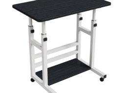 "Living & Home Height Adjustable Overbed Table with Shelves and Wheels -Black " - thumbnail 4