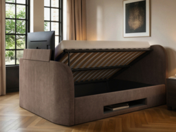 Claybourne TV Ottoman Bed with Side Lift Storage Brown Kingsize - thumbnail 3