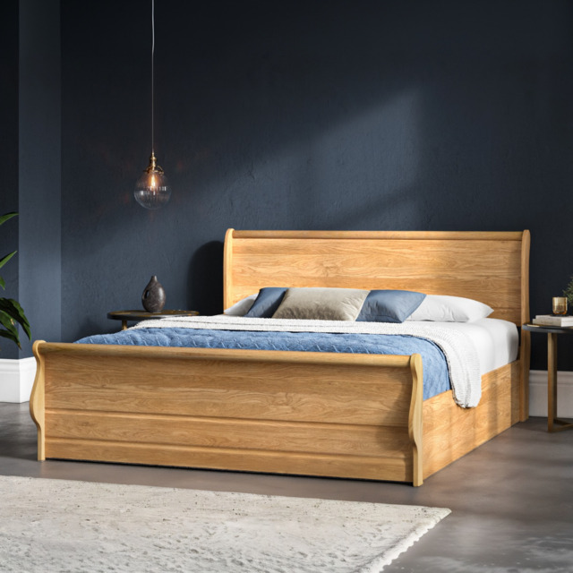 Emporia Beds Windsor Solid Oak Sleigh Ottoman Bed-Double - image 1
