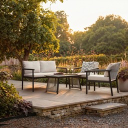 SOLACE+CO Kyla 4 Piece Garden Sofa Set with Coffee Table Grey & Dark Brown