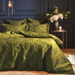 Paoletti Palmeria  Duvet Set with Embroidered Quilted Design-Moss-Single - thumbnail 1