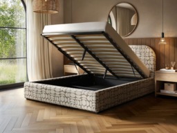 Flair Alba Jacquard Pattern Ottoman Bed Beige Chenille-Double - thumbnail 2
