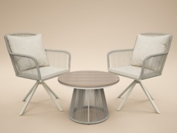 SOLACE+CO Hana Table & Juno Swivel Chairs Garden Bistro Set Beige Rattan - thumbnail 3