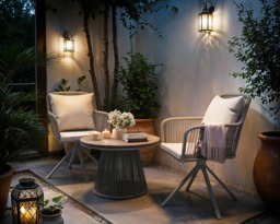 SOLACE+CO Hana Table & Juno Swivel Chairs Garden Bistro Set Beige Rattan - thumbnail 2