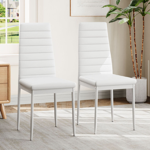 Living & Home Set of 2 Dining Chairs Upholstered Faux Leather-White - image 1