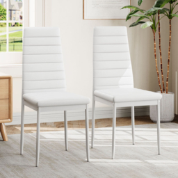 Living & Home Set of 2 Dining Chairs Upholstered Faux Leather-White - thumbnail 1