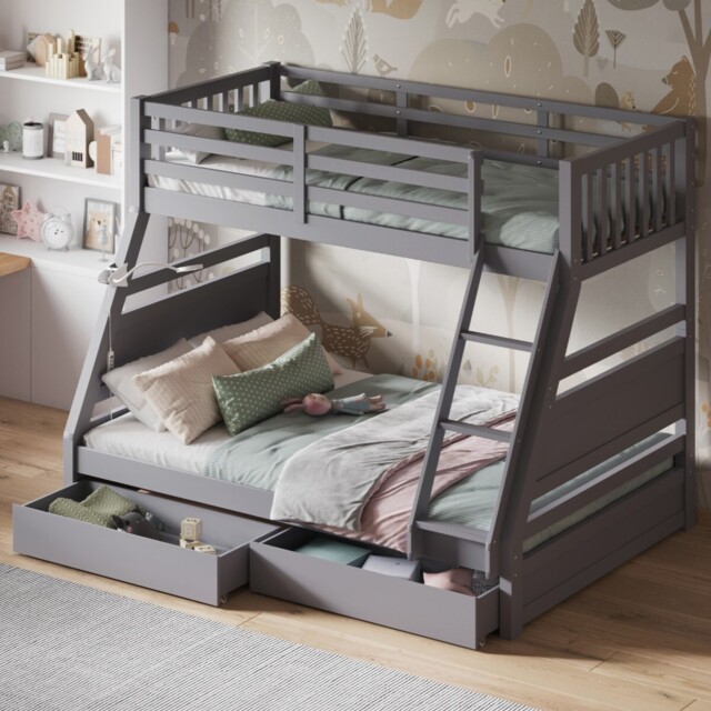 Flair Ollie Triple Bunk Bed with Drawers Grey - image 1