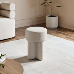 SOLACE+CO Astrid Wave Chenille Round Pouffe Cream