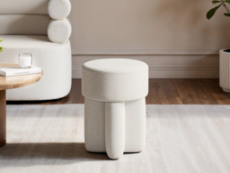 SOLACE+CO Astrid Wave Chenille Round Pouffe Cream - thumbnail 2