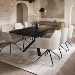 SOLACE+CO Lexi & Isla Dining Set - Extendable Table with 6 Swivel Chairs-Cream Boucle - thumbnail 1
