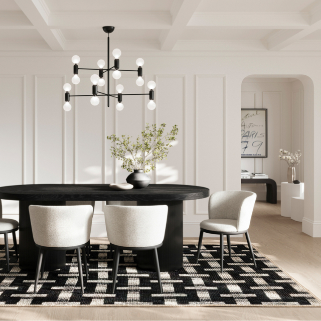 LPD Rina Black Dining Table With Nova Dining Chairs Ivory Table & 4 Chairs - image 1