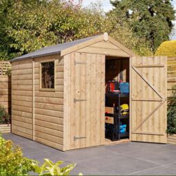 Rowlinson 8x6 Shiplap Apex Shed Double Door with Window - thumbnail 1