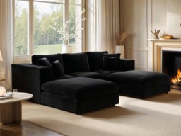 SOLACE+CO Asher U Shape Corner Sofa Bundle Black Velvet - thumbnail 2