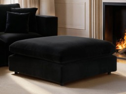 SOLACE+CO Asher 4 Seater Sofa with Reversible Footstool Black Velvet - thumbnail 3