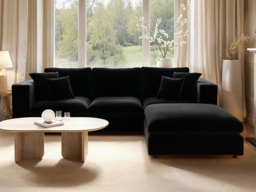 SOLACE+CO Asher 4 Seater Sofa with Reversible Footstool Black Velvet - thumbnail 2