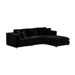 SOLACE+CO Asher 4 Seater Sofa with Reversible Footstool Black Velvet - thumbnail 5