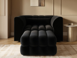 SOLACE+CO Halle Channel Tufted Loveseat with Storage Footstool Black Velvet - thumbnail 2
