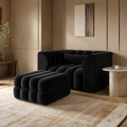 SOLACE+CO Halle Channel Tufted Loveseat with Storage Footstool Black Velvet