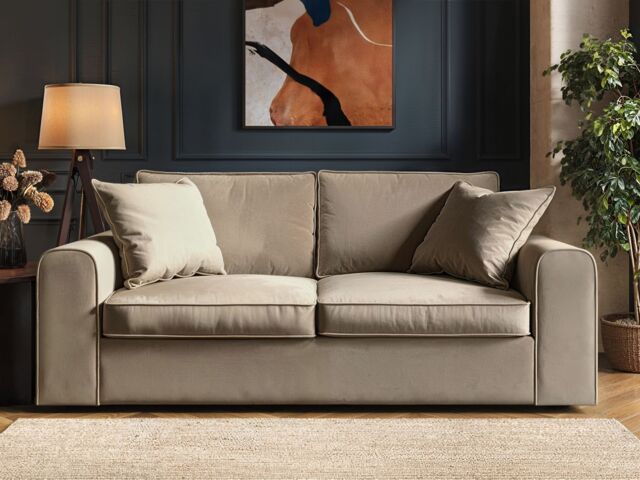 SOLACE+CO Ainsley 3 Seater Sofa Beige Velvet