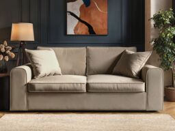 SOLACE+CO Ainsley 3 Seater Sofa Beige Velvet - thumbnail 1