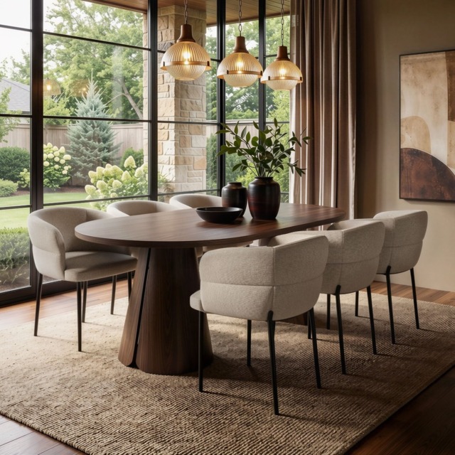 " SOLACE+CO Ebony Extendable Dining Table with 6 Chairs Beige" - image 1