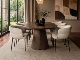 " SOLACE+CO Ebony Extendable Dining Table with 6 Chairs Beige" - thumbnail 2