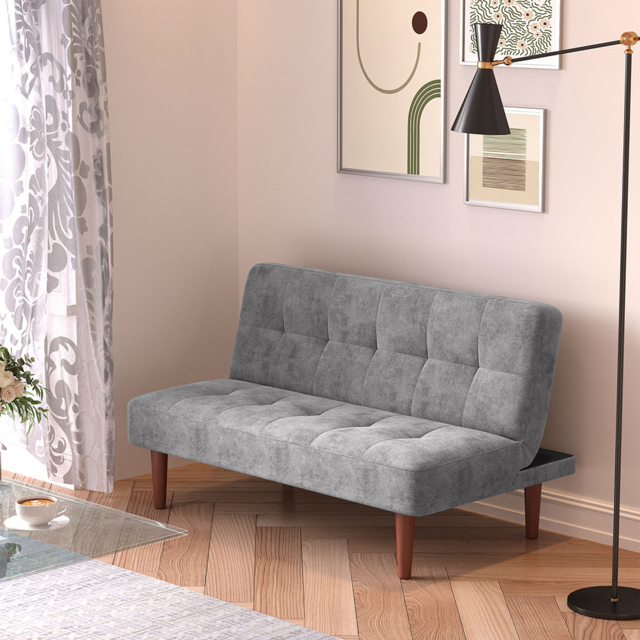 Living & Home Small Modern 2-Seater Padded Convertible Sofa Bed with Wooden Legs-Grey - image 1