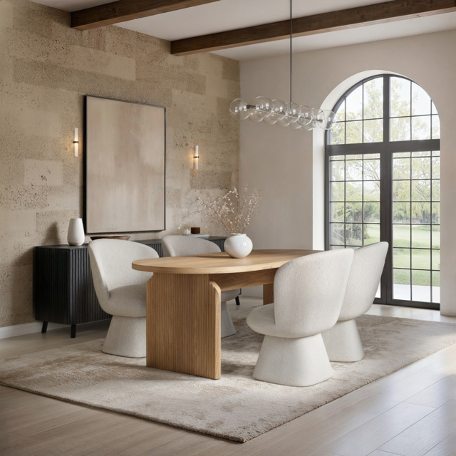 SOLACE+CO Varm Ribbed Oval Dining Table with Aiko Chairs Set of 4 - image 1
