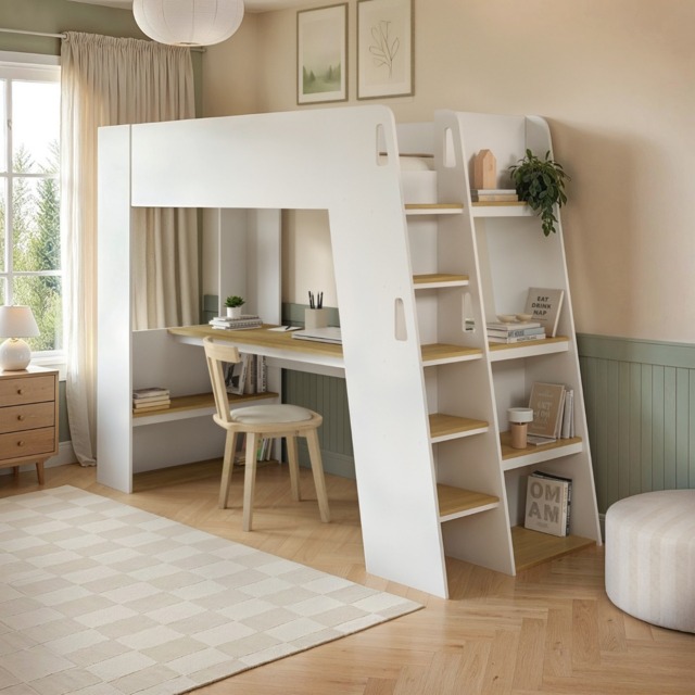 Flair Fern Staircase High Sleeper White & Oak - image 1