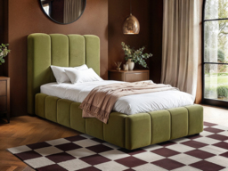 SOLACE+CO Emilie Single Ribbed Ottoman Bed Green Velvet - thumbnail 1