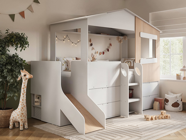 Flair Dreamland House Mid Sleeper with Slide & Storage White - image 1