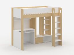 Flair Hampton Single High Sleeper Bed with Desk & Wardrobe White & Oak - thumbnail 4