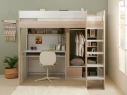 Flair Hampton Single High Sleeper Bed with Desk & Wardrobe White & Oak - thumbnail 2