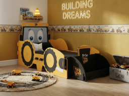 " Kidsaw JCB Junior Toddler Bed with Scoop Toy Box Yellow" - thumbnail 2