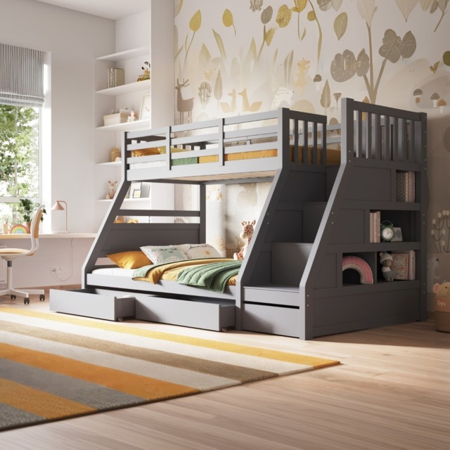 Flair Lunar Triple Staircase Bunk Bed with Storage Grey - image 1