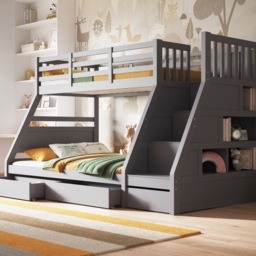 Flair Lunar Triple Staircase Bunk Bed with Storage Grey - thumbnail 1