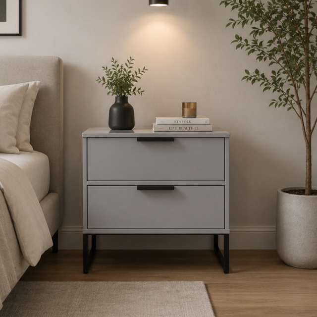 Welcome Furniture Diego Double 2 Drawer Midi Bedside Cabinet-Dusk Grey - image 1