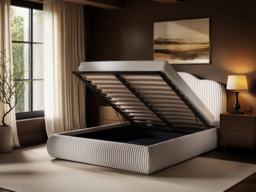 SOLACE+CO Skylynn Cloud Ottoman Bed Brown Striped-Kingsize - thumbnail 2